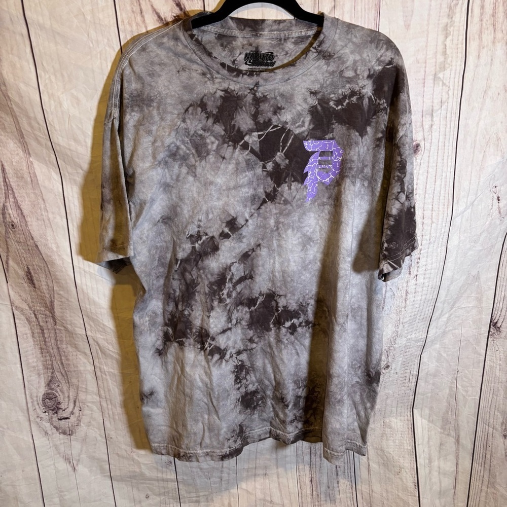 Primitive X Naruto Men's Gray Tie-Dye Short Sleeve Crewneck T- Shirt Large